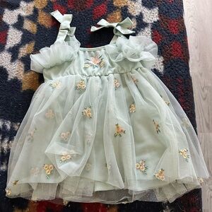 Mint Green Floral Tulle Dress